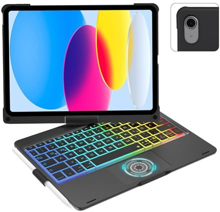 WAVATA Tastatur für iPad 10 Generation 2022/Air 5/4 Gen 2022/2020 10.9 Zoll Hülle mit Touchpad, 360° Drehbare Beleuchtete Tastatur für iPad Pro 11 4/3/2/1 Gen (2018-2022), QWERTZ Layout, Schwarz