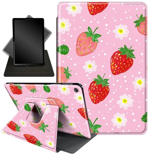for Kindle Fire 7 case 2019 2017 Release 9th 7th Generation,360 Degree Rotating Stand Smart Protective Cover Case for Amazon fire 7 Tablet 9th/7th Generation,Cute Strawberry Pink