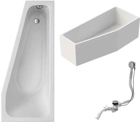 Schulte Badewanne Riva rechts170x75 cm, aus hochwertigem Acryl in Weiß glänzend inkl. Wannenträger, Ab- und Überlaufgarnitur
