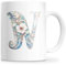 Tazza personalizzata con lettera iniziale del nome - Tazza in ceramica 350 ml con motivo floreale, regali originali per donne, mamma, amici, lavabile in lavastoviglie e forno a microonde (N)