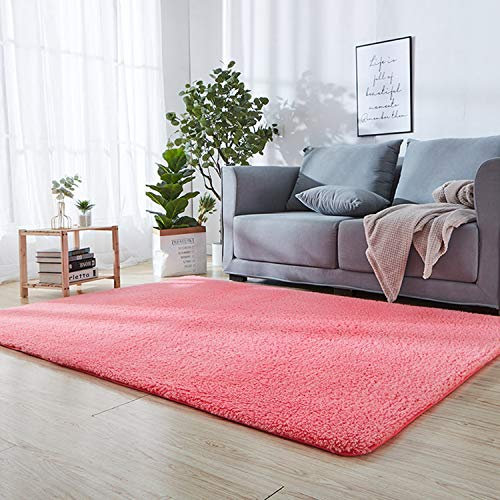 Tapis chenille à poils longs super doux rose clair 150 x 240 cm antidérapant pour sols durs Lavable en machine et séchage rapide