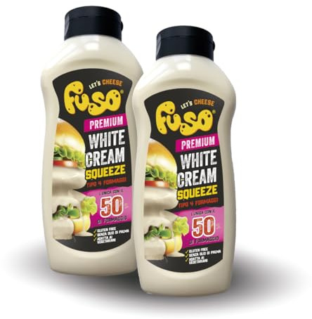 Aperisnack® - AP05.006.13X2 - Kit 2 Bottiglie di Formaggio FUSO Squeeze, da 950g, White Cream, Crema di formaggio dal gusto delicato