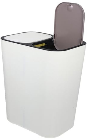 VANZACK Poubelle à Double Bac Cuisine Pour Recyclage Et Déchets Organiques, Couleur Ivoire, Couvercle Facile à Utiliser, Poubelle De Tri Sélectif Pour Salle De Bain Cuisine