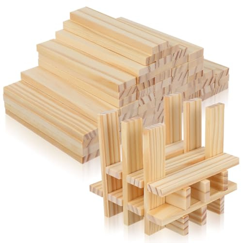 VILLCASE 100 Stück Natur Holzbausteine, Holzsteine zum Bauen, Kreative Holzbaukasten, Bausteine Holz für DIY, 11.4x2.3x0.8cm