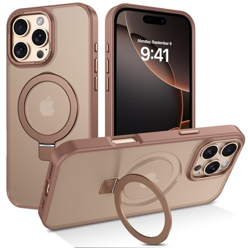 DUEDUE für iPhone 16 Pro Max Hülle mit Unsichtbarem Ständer [Kompatibel mit Magsafe] Schützende, Stoßfeste Durchsichtige Klare Ring Handyhülle für iPhone 16 Pro Max 6,9, Braun
