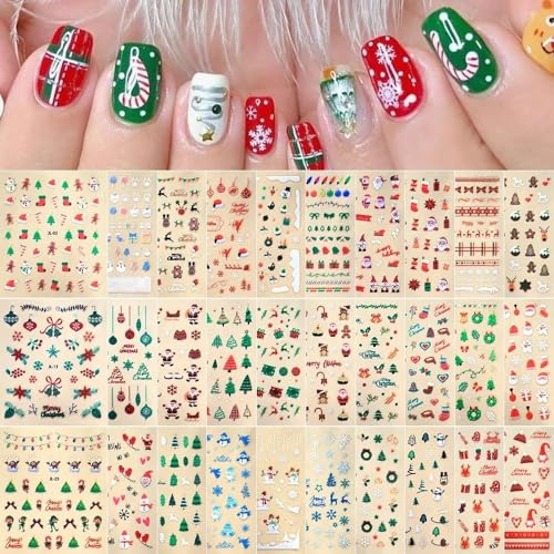 Nagelsticker Weihnachten, Selbstklebende Nagelaufkleber, 3D Nail Art Sticker, Nägel zum Aufkleben für Kinder, Nagel Dekoration für Mädchen, DIY Maniküre Aufkleber (C)