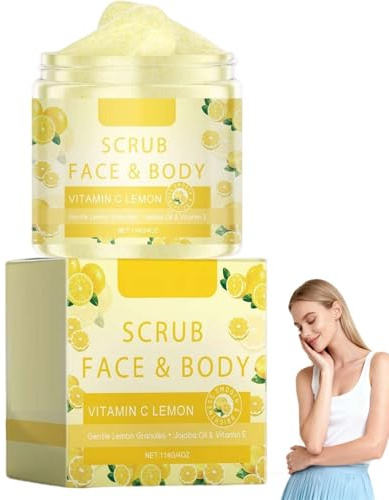 Vitamin C Lemon Body & Face Scrub, Lemon Vitamin C Multi-Purpose Scrub, Gentle Exfoliation to Improve Skin Texture, Face & Body Gentle Exfoliating Cream, Hydrating Formulated, Sensitive Skin. (1PCS)