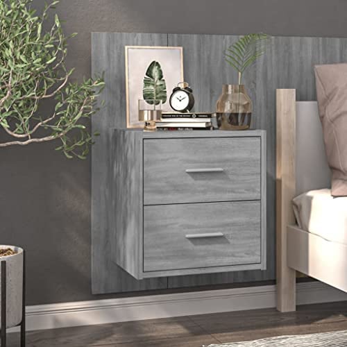 Teenpull Wand-Nachttisch Grau Sonoma, schwebend, Holzwerkstoff, 48,5x32,5x80 cm, platzsparendes Design für Schlafzimmer und Wohnzimmer, vielseitiger Beistelltisch
