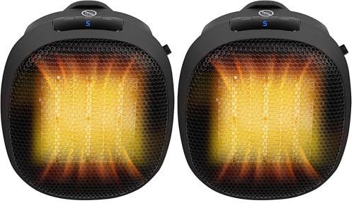 Russell Hobbs RHPH7001 700W Compact Portable Black Ceramic Plug in Fan Heater in Black with 2 Heat Settings & Overheat Protection, 10m2 Room Size, 2 Year Guarantee (Pack of 2)