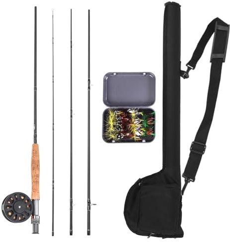 Aumotop Kit Canne et Moulinet de Pêche à la Mouche en Fibre de Carbone 9 Pieds, Moulinet Léger en ABS avec Imitation Papillons, Parfait pour Les Amateurs Pêche (6-7)