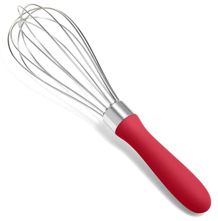 Doosu Kochen Ballonschneebesen, 18/8 Edelstahl, 23cm/6 Drähte, Rot | Kleiner Metall-Schneebesen für Saucen & Eier, Bruchfest Stabil, Ergonomischer Rutschfester Griff, Mischen, Rühren, Schlagen