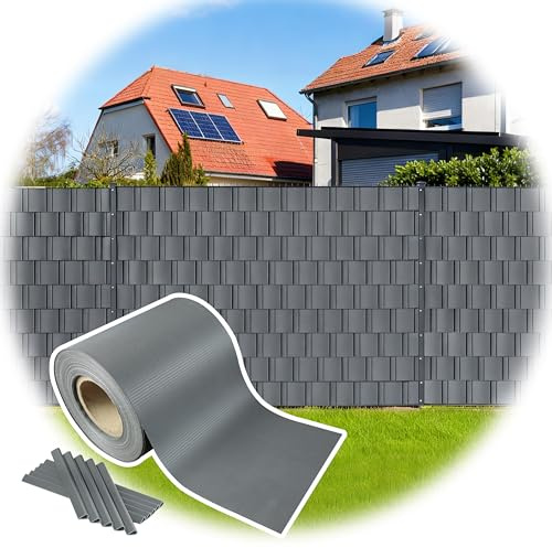 SUMORISE Sichtschutzstreifen Zaun 35 m x 19 cm,Sichtschutz Zaun inkl.20 Clips.Premium TPO Sichtschutzstreifen.Sichtschutzfolie für Doppelstabmattenzäune (35 m x 19 cm) (grau)