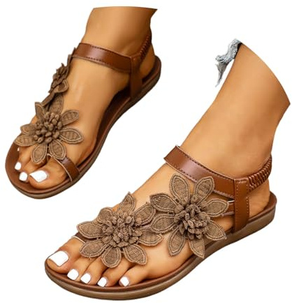 Luadnysin Sandali donna estive piatti con decorazioni a fiore bohemia open toe per spiaggia casual,35-43