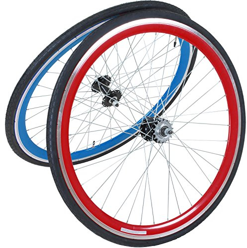 Galano Fixie Laufradsatz 700c Singlespeed Fixed Gear Laufräder Flip Flop Blade (blau/rot)
