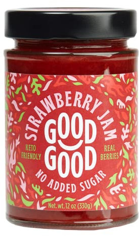 GOOD GOOD Strawberry Jam - No Added Sugar - Low Calorie - Gluten Free and Vegan - Diabetic and Keto Friendly - 12oz / 330g (Pack of 1)