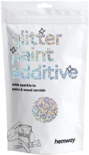 Hemway Glitter Paint Additive - Silver Holographic | Metallic Flakes for Adding Sparkle to Paints & Wood Varnish | Add to Emulsion, Acrylic & Latex for Indoor Sparkly Walls | 100 g