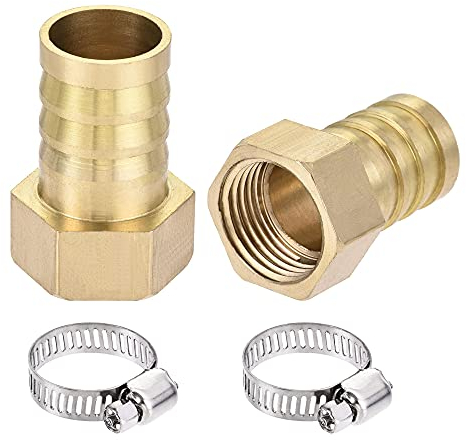 sourcing map Brass Barb Hose Fitting Connector Adapter 19mm Barbed x G1/2 Female Pipe with Hose Clamp 2Set