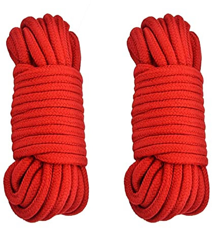 2 Piezas Cordón Retorcido de Algodón Grueso, 10 Metros de Largo, 6 mm de Espesor, Cuerda Trenzada para Tender Ropa, para Acampar, Jardinería, Canotaje, Tirar de la Cuerda, Mascota, Escalada (Rojo)