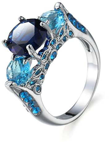 Skcess Ring Damen Vert, Zarter Ring Blau Krone Zirkonia Verlobungsringe Größe 57 (18.1)