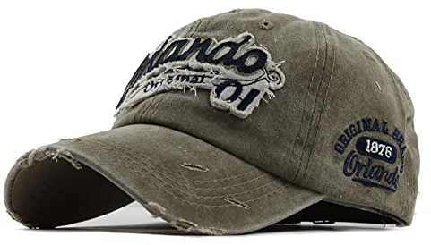 YULOONG Vintage Baseball Cap Stickerei Orlando Washed Denim Trucker Cap 100% Baumwolle Sonnenhut für Herren Damen Verstellbare Größe Khaki