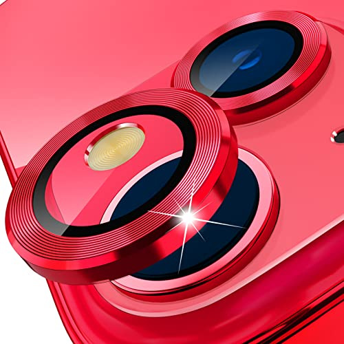 imluckies Kamera-Rückseitenschutz Kompatibel mit iPhone 14/iPhone 14 Plus, HD-Hartglas-Kameraschutz Anti-Kratzer Individueller Metall-Objektivring 2022, Rot