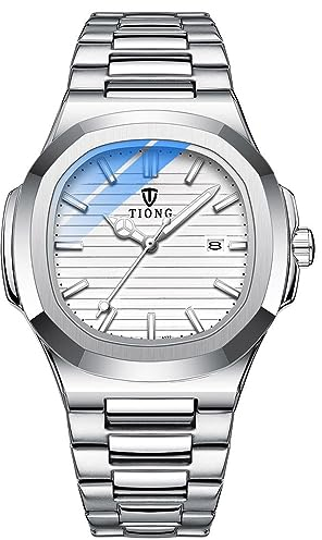 Tiong Herren-Business-Uhr Mit Quadratischem Achteck-Design, Wasserdichte Leuchtende Quarzuhr, Datums-Quarzuhr Aus Edelstahl