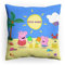 PICANOVA Peppa Wutz Kissen mit Name - Weiches Plüsch Dekokissen mit Füllung - Personalisiertes Peppa Wutz Kopfkissen für Kinder - Individuell Geschenk für Kinder - George am Strand - 40x40cm