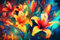adrium Acryl-Bild 60 x 40 cm: Wunderschöne Lilienblüten auf buntem Hintergrund. Illustration. (201164478)