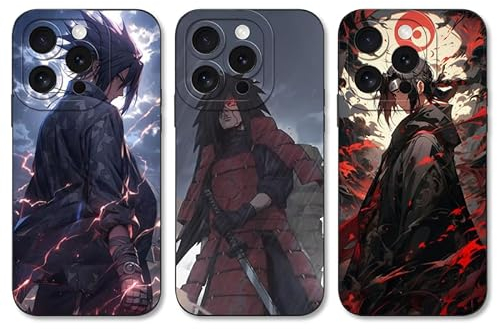 3 Stück Handyhülle für Apple iPhone 15 PRO MAX 6.7 Zoll Anime Uchiha Sasuke Itachi Madara Manga Muster Design Junge Case All Inklusiv Linsen Schutzhülle TPU Silikon Weich Ultra Dünn Cover, 02