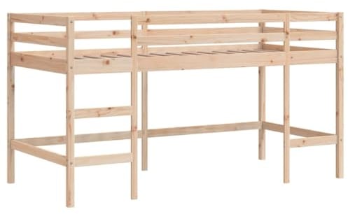 vidaXL Kinderhochbett, Hochbett mit Leiter Rausfallschutz, Spielbett Bett für Kinder ab 6 Jahren, Kinderbett Etagenbett Stockbett, 90x200cm Massivholz Kiefer