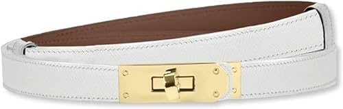 HEVIBK Ledergürtel Damen Gürtel Taillengürtel Damengürtel Leder Jeansgürtel Echtleder 39mm Breit schmaler Gürtel(Weiß/Gold)