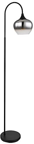 GLOBO Stehleuchte Rauchglas Wohnzimmerleuchte stehend Rauch Bogenleuchte Rauch schwarz, Metall, E27 Fassung, LxBxH 39x25x150 cm