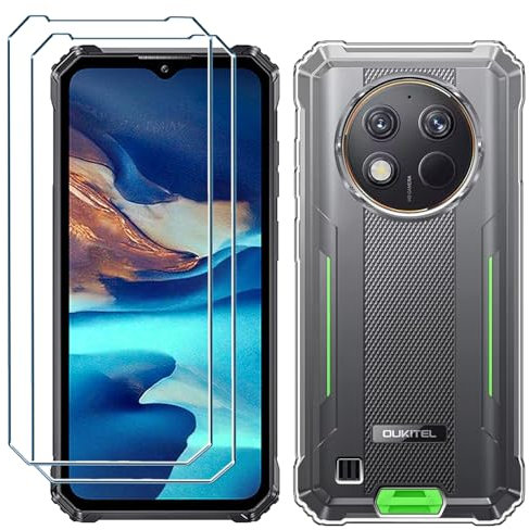 Xiangyun Coque pour Oukitel WP28E/Oukitel WP28S Cover avec 2 X Film de Verre Trempé Protection écran, Transparent Anti-Vibration et Glisse Silicone Bumper TPU Souple Etui Housse Case (6.52)