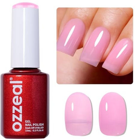 Ozzeal Jelly Gel Nail Polish, Light Pink Jelly Nail Polish Gel Translucent Spring Summer Sheer Soak off UV LED for Nail Art DIY Manicure 0.5 Fl Oz