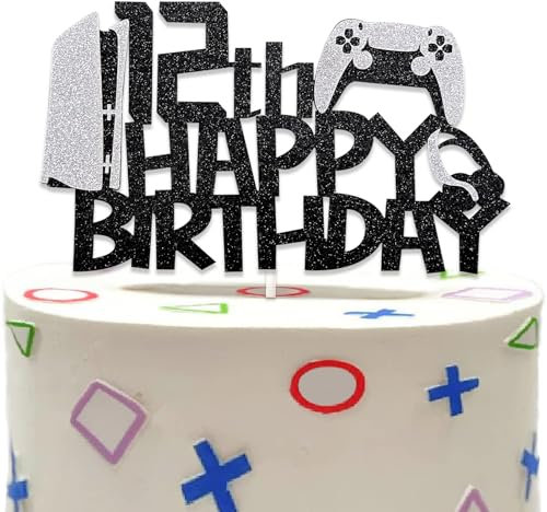 DazzJoy Glitter Videospiel Tortendeko Geburtstag 12 Jahre, Gamer Kuchendeko, Geburtstagsdeko Für Junge Und Mädchen, Gaming Deko