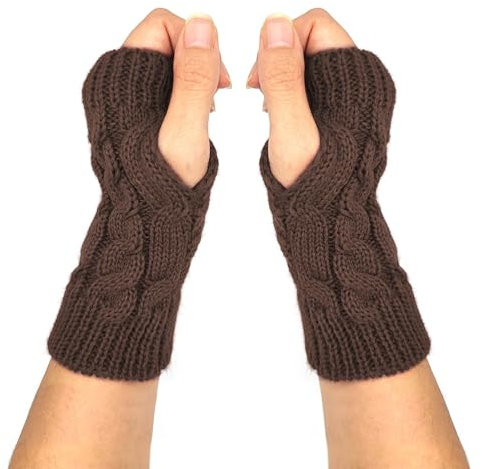 Qiuyan Fashion Warm Soft Comfortable Wrist Gloves Winter Fingerless Hand Warmers Women Girls Stylish Arm Gloves Mitten Knit Crochet Arm Warmers with Thumb Hole for Work Outdoor Gifts (Coffee)