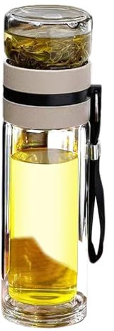 Teeflasche mit Teesieb, Tee-Ei-Wasserflasche,Teebrühbecher mit Teesieb für lose Blätter | Teeflasche aus Glas mit Sieb - 400ml Tee Flasche Teekanne to go - Trinkflasche doppelwandig aus Borosilikatgla