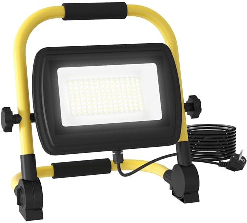 HOMCOM Foco LED con Cabezas y Soporte Ajustables 50 W 4250 Lúmenes IP65 6500K Foco Proyector Led Resistente a la Intemperie Portátil con Asa para Interior y Exterior Amarillo y Negro
