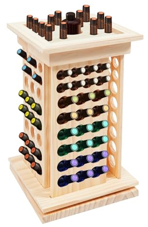 DCSYOG Ätherisches Öl Organisator Regal 360° Drehbares Holz Duftöle Display Ständer, 125 Löcher ätherisches Öl Flasche Gestell für Nagellack, Duftöle, Kosmetik und Lippenstift