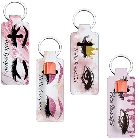 FREEBLOSS 4 Stück Lippenbalsamhalter Schlüsselanhänger Lippenbalsamhalter Schlüsselanhänger Leichte Lippenstifthülle Mit Wunderschönem Augenmuster Für Frauen Und Mädchen 1.5x3.8''