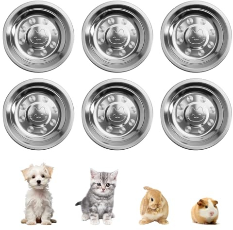 VOSSOT 6PCS Gamelle Chat INOX Large et Gamelle Chats Plate, Bol Chat Peu Profond Anti Stress Moustaches Croquettes, Pâtée et Eau,Facile Nettoyer Empilable Chats, Chatons et Petits Chiens