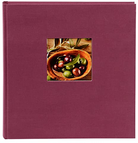 goldbuch 27 908 Bella Vista Fotoalbum mit Bildausschnitt Fuchsia, Erinnerungsalbum im Format 30 x 31 cm, Foto Album 60 schwarze Seiten mit Pergamin-Trennblättern, Fotobuch Leineneinband, Beerenfarben