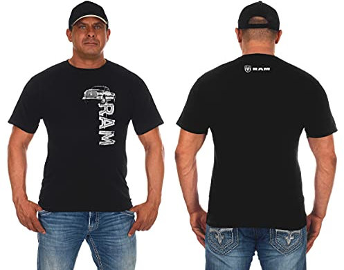 JH Design Herren Dodge Ram Logo T-Shirt Kurzarm Schwarz Shirt, Schwarz, Mittel