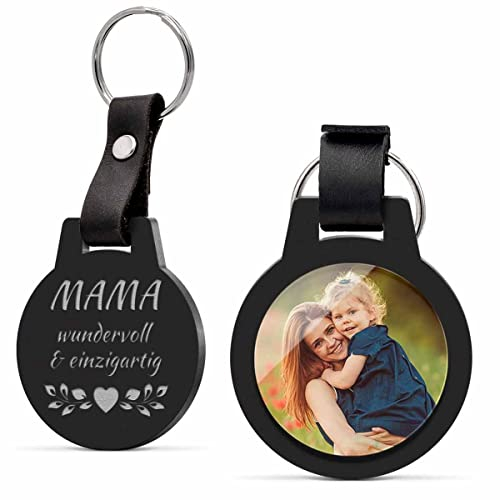 CHRISCK design Schlüsselanhänger mit Foto und echter Gravur - Muttertagsgeschenk für die beste Mama der Welt - Fotogeschenk für Männer Frauen Paare Freund - personalisierter Autoschlüsselanhänger