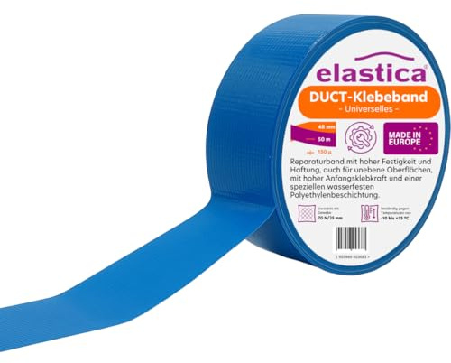elastica Panzertape Blau 48mm x 50m - Duct Tape - Gewebeklebeband Reparatur und Versiegelung - Panzerband Extra Stark Wasserfest - Gewebeband für Innen & Außen - hohe Festigkeit (150µm/70N/25mm)
