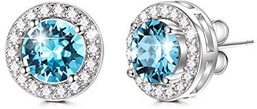AOBOCO Simulierter Diamant Moissanite Ohrstecker Damen 18 Karat Weißgold überzogen 925 Sterling Silber mit Zirkonia (Aquamarin (März))