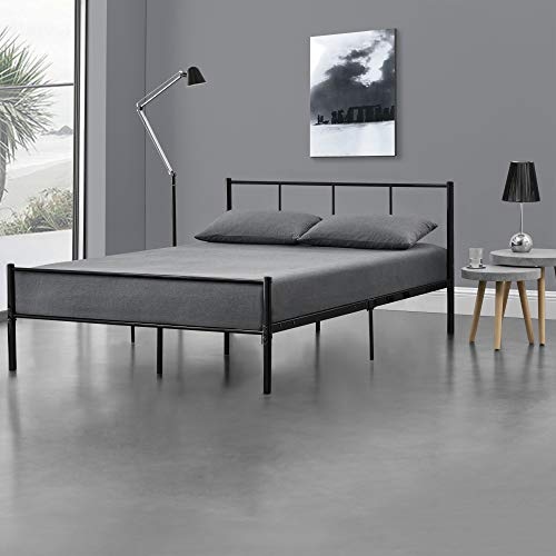 [en.casa] Metallbett 140x200 cm Schwarz auf Stahlrahmen mit Lattenrost Bettgestell mit Kopfteil Design Doppelbett Ehebett Gästebett