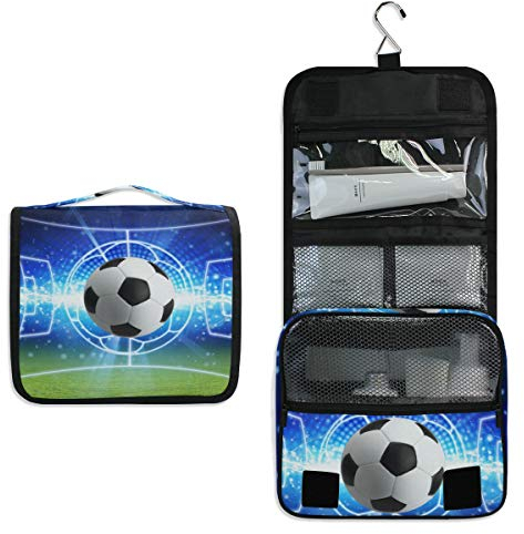 Linomo Hanging Reise Kulturbeutel für Damen und Herren, Galaxis Fußball Sport Ball Kosmetik Make-up Tasche mit Haken