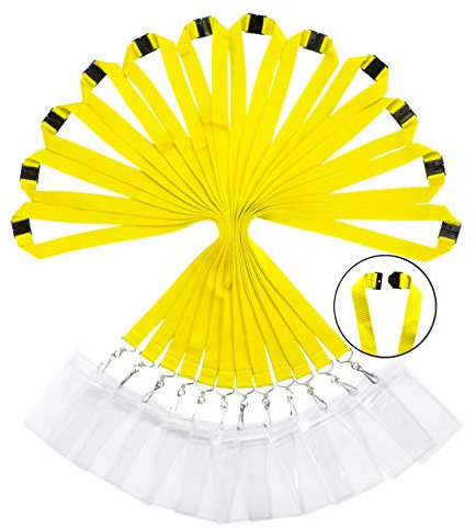 Packung mit 12 strapazierfähigen Polyester Lanyards mit Sicherheitsverschluss & wasserdichten transparenten Kartenhaltern - Verfügbar in Regenbogen-Mix & einfarbigen Farben, Gelb+Kartenhaltern