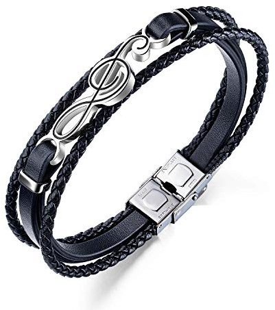 ESTUYOYA - Bracelets en Cuir et en Acier inoxydable Conception de Notes de Musique avec Verrouillage de Sécurité anti-perte Taille ajustable Unisexe